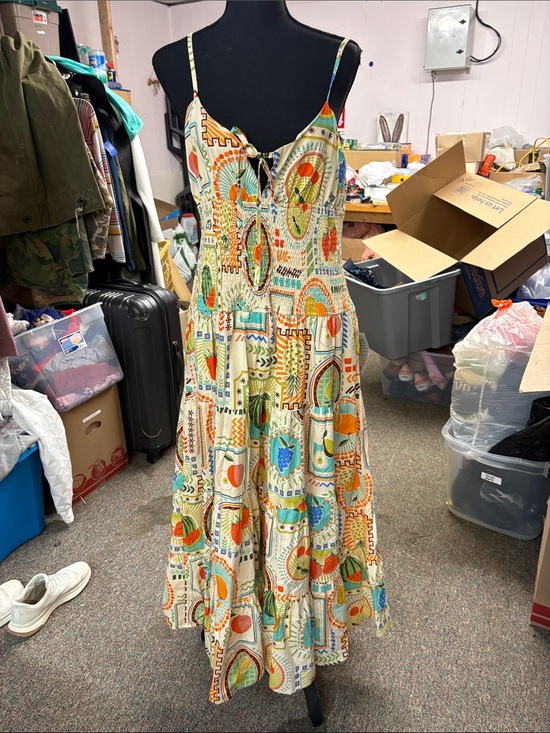 Moon River Dresses & Skirts - Moon River Cream Maxi Dress with Orange, Green & Blue Print